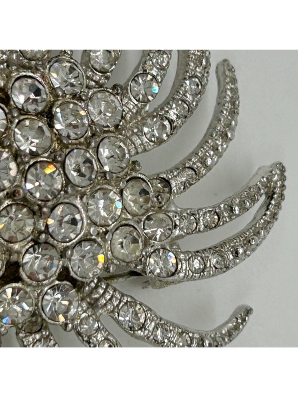 Vintage Silvertone Brooch Sunburst Starburst Swirl Rhinestone Retro Mid-Century - Picture 6 of 16